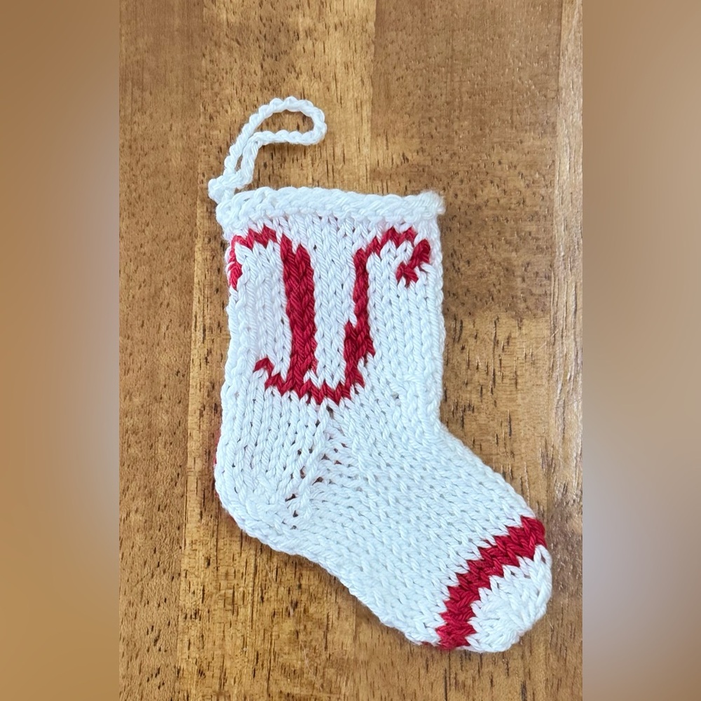 Miniature Knitted Christmas Stocking 
Monogrammed Letter "V"